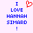 Blue pixelated text reads "I LOVE HANNAH SIMARD !" with a red pixelated heart symbol above the word "LOVE" on a light purple background.