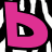 Pixelated text 'bub' in yellow appears below large pink, purple, and green letters on a black-and-white striped background.