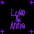 Purple pixelated text 'Lynd Anna' with star shapes on a black background, showing animation changes in the lower-right corner.