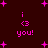 Dark red background with pink pixelated text and star shapes; text reads 'i <3 you!' in four identical sections arranged in a pattern