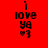 Red background with black pixelated text reading 'i love ya' and a heart symbol below, displayed in two identical side-by-side