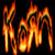 A 50x50 pixel animated contact sheet showing two frames of a Korn band logo animation with fiery and white text effects on black background.
