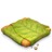 A pixelated green and brown object resembling a slice of fruit or vegetable with a rounded shape and a small orange-brown spot near the bottom center.