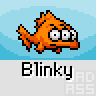 A 5x4 contact sheet of a pixel art fish animation showing sequential frames with varying eye states and mouth positions against a light blue wave background.