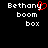 Pixelated text 'Bethany boom box' with a red heart symbol replacing the letter 'y' in 'Bethany', displayed on black background.