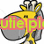 Animated cartoon giraffe with yellow and gray coloring, large round nose, small eyes, and two ossicones on its head.