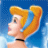 Animated contact sheet showing a cartoon character with blonde hair and blue headband on left, repeated text "WILL YOU BE MY PrincePrince" in white pixelated font across blue background with color variations per frame.