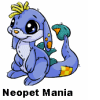 Animated blue dragon with yellow crown, green tail tip, and orange belly spots sits on white background; text overlays change across frames.