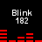 Pixelated red audio equalizer bars and white text 'Blink 182' on black background, with four identical arranged in a