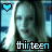Animated contact sheet of six frames showing a pixelated face with heart icons and the word 'thirteen' in various color states against a blue background.