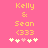 Pixelated text 'Kelly & Sean <333' on pink background with white and light pink hearts below, two variations of heart positions.