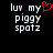 Pixelated text 'luv my piggy spatz' with a red heart symbol replacing the letter 'o' in 'my', displayed on black background.