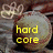 Two side-by-side circular icons with textured surfaces, each displaying yellow text on a muted background.