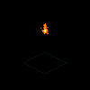 Animated sequence of orange and yellow fire particles expanding from a central point against black background, forming brief circular shapes before dissipating.