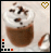 Animated sequence of a chocolate drink with whipped cream and sprinkles, featuring heart icons changing color.