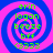 Four identical spiral-patterned images with blue and pink concentric circles, each containing green text reading erin, logan, breeze, bff, 3333.