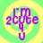 A 48x48 pixel animated buddy icon featuring purple text and a stick figure on a green-yellow spiral background, displayed in a contact sheet with three visible frames showing identical content.