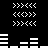 Black background with white pixelated patterns including arrows, circles, and horizontal bars in a