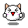 Pixel art cat avatar with closed eyes, red nose, pink cheeks, and raised paws in multiple poses.