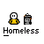 Pixel art animation of two figures: a yellow-shirted character and a gray trash can, with text labels and speech bubbles changing across frames.