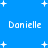 Blue background with white pixelated text 'Danielle' repeated in three positions and scattered white star shapes.