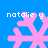 Four pink snowflake icons on a blue background with white text 'natalie y' above each, showing animation changes in the snowflakes.