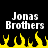 Pixelated text 'Jonas Brothers' appears twice on black background with yellow flames below.