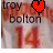 Troy Bolton text above a basketball jersey with number 14, featuring an animated heart symbol changing between red and white.