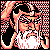 Pixelated static icon with red, white, black, and orange tones depicting a stylized figure in motion against a checkered background.