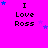 Bright pink background with repeated text "I Love Ross" in black pixelated font, surrounded by blue and purple star shapes that change position across frames.