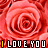A contact sheet of 8 animated frames showing a repeating pattern of pink roses with overlaid text "I LOVE YOU" in white and yellow lettering across three rows.