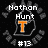 Pixelated icon with white text 'Nathon Hunt' above an orange 'T', surrounded by gray smoke-like shapes on black background, ending with '#13'.