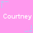 Pink background with repeated white text 'Courtney' and cyan star-shaped icons with dotted lines.