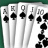 Static 48x48 pixel icon showing a royal flush of spades poker hand with five cards fanned out on white background, rendered in grayscale with black spade symbols and card numbers.