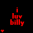 Red text 'i luv billy' on black background with red heart symbols appearing in vertical sequences.
