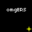 Pixelated text "omgERS" appears in white on black background with yellow star-like animations changing across frames.