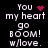 Pixelated text on black background with pink heart and starburst symbols changing between frames.