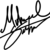 Black and white pixelated signature-style drawing on light gray background with overlapping curved and straight lines forming abstract shapes.
