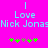 Bright pink background with light blue text reading "I Love Nick Jonas" repeated twice, each followed by a of green and brown pixelated flower icons