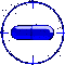 Blue capsule-shaped object rotates clockwise across four circular frames with crosshairs on gray background.