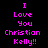 Pixelated text "I Love You Christian Kelly!!" in bright pink on black background with white rectangular overlays on individual words.