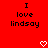 Red background with black text reading "I love lindsay" and two white pixelated hearts at the bottom.