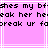 Pixelated text on a pink background with white lines, showing repeated phrases in black block letters