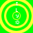 Green background with yellow concentric circles surrounding vertical text 'I L y :D' in white pixelated font.
