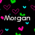 Animated buddy icon with two distinct sections: a black background with colorful hearts and text on the left, and pastel circles with heart shapes on the right.