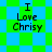 Pixelated text "I Love Chrisy" on a green and blue checkered background with two distinct patterns