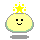 Four pixel-art frames of a yellow rounded character with green outline, showing star and facial expression changes across animation.