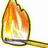 Animated flame icon with text overlays on orange and white backgrounds, displaying sequential phrases in yellow pixelated font.