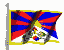 Animated flag with red and blue stripes, yellow border, central emblem featuring green elements and a small colorful symbol on white background.