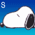 Animated contact sheet of Snoopy character frames with text variations on blue background, showing sequential animation states and text changes.